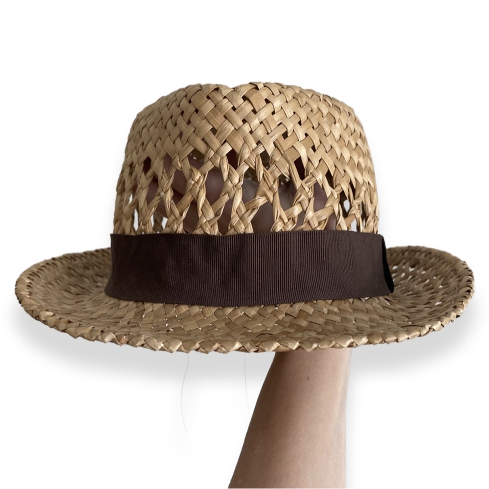 Vintage ALL SAINTS Straw Hat with Brown Ribbon! S/M - Picture 4 of 8